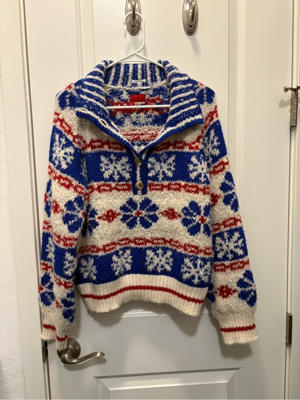 MOTHER Buttoned Alpaca Fair Isle Sweater